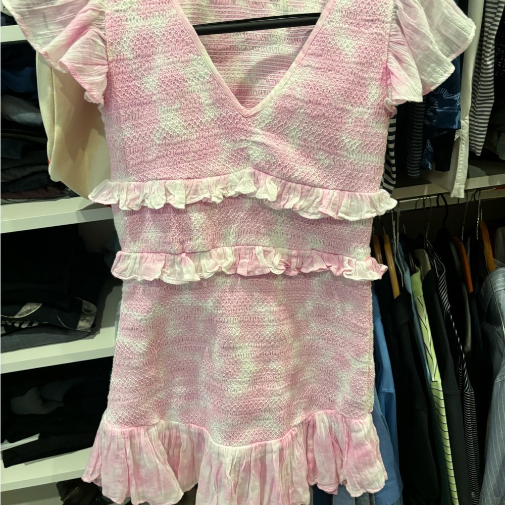 Love shack Fancy Tie Die smocked dress with ruffles